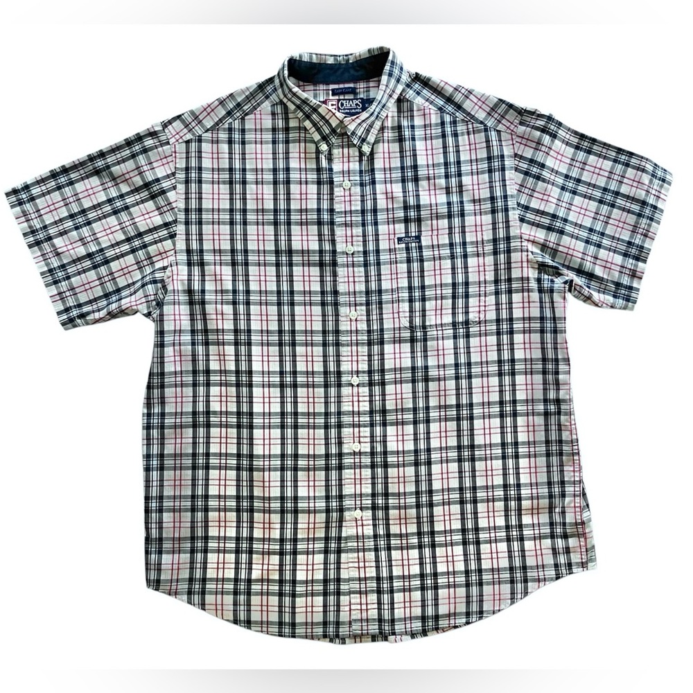Vintage Style Y2K CHAPS BY RALPH LAUREN Short Sleeve Plaid Button Down XL